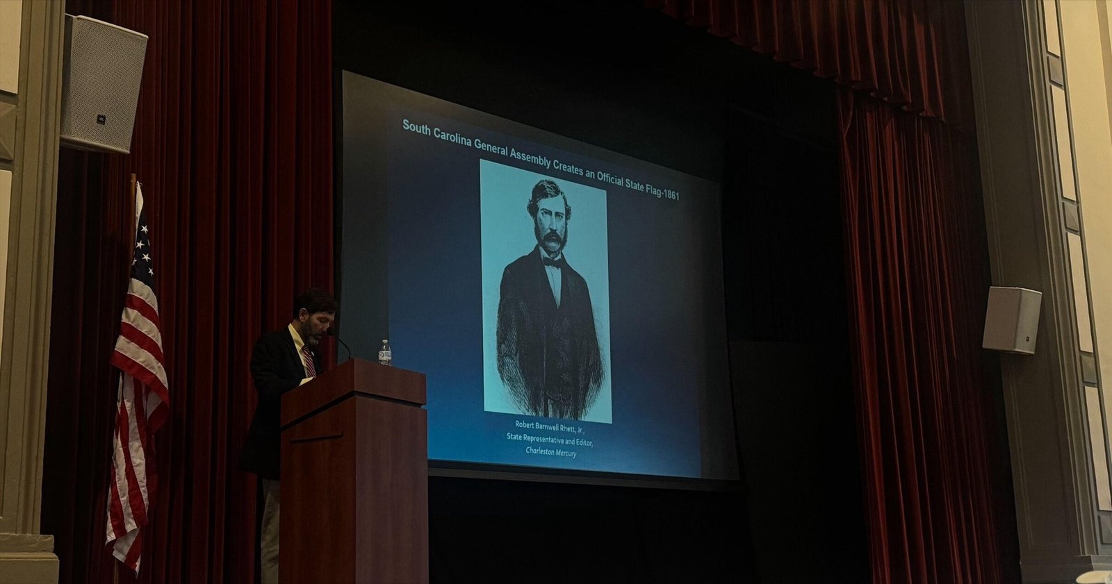 Eric Emerson delivers a lecture on the history of the South Carolina state flag at the Horry County Museum.